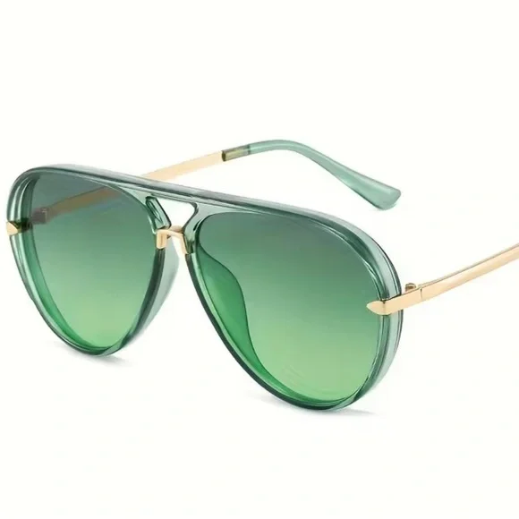 Green w/ Gold Aviator Sunglasses - Picture 2 of 2